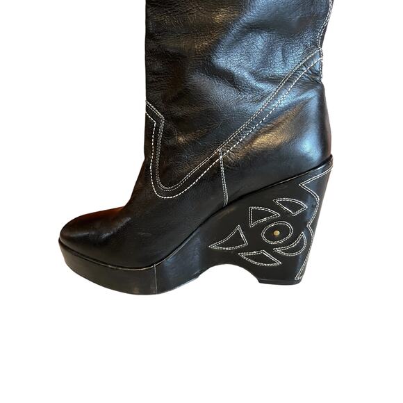Vintage Y2K Kenneth Cole Embroidered Leather Platform Boots 8 - Picture 9 of 12